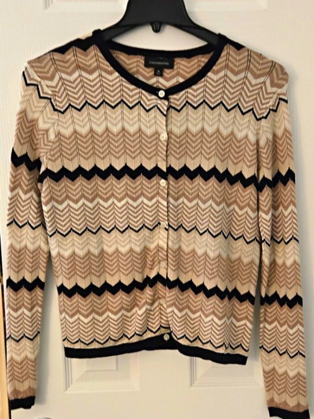 Calligraphie Women's Cardigan Long Sleeve Chevron Cardigan Sweater M